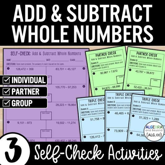 Add and Subtract Whole Numbers | Self-Check Activities