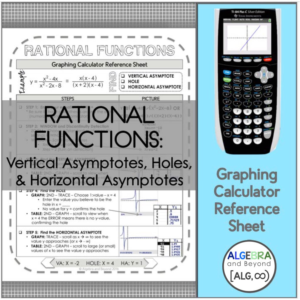 Graphing Rational Functions | TI-84 Calculator Reference Sheet and Pra ...