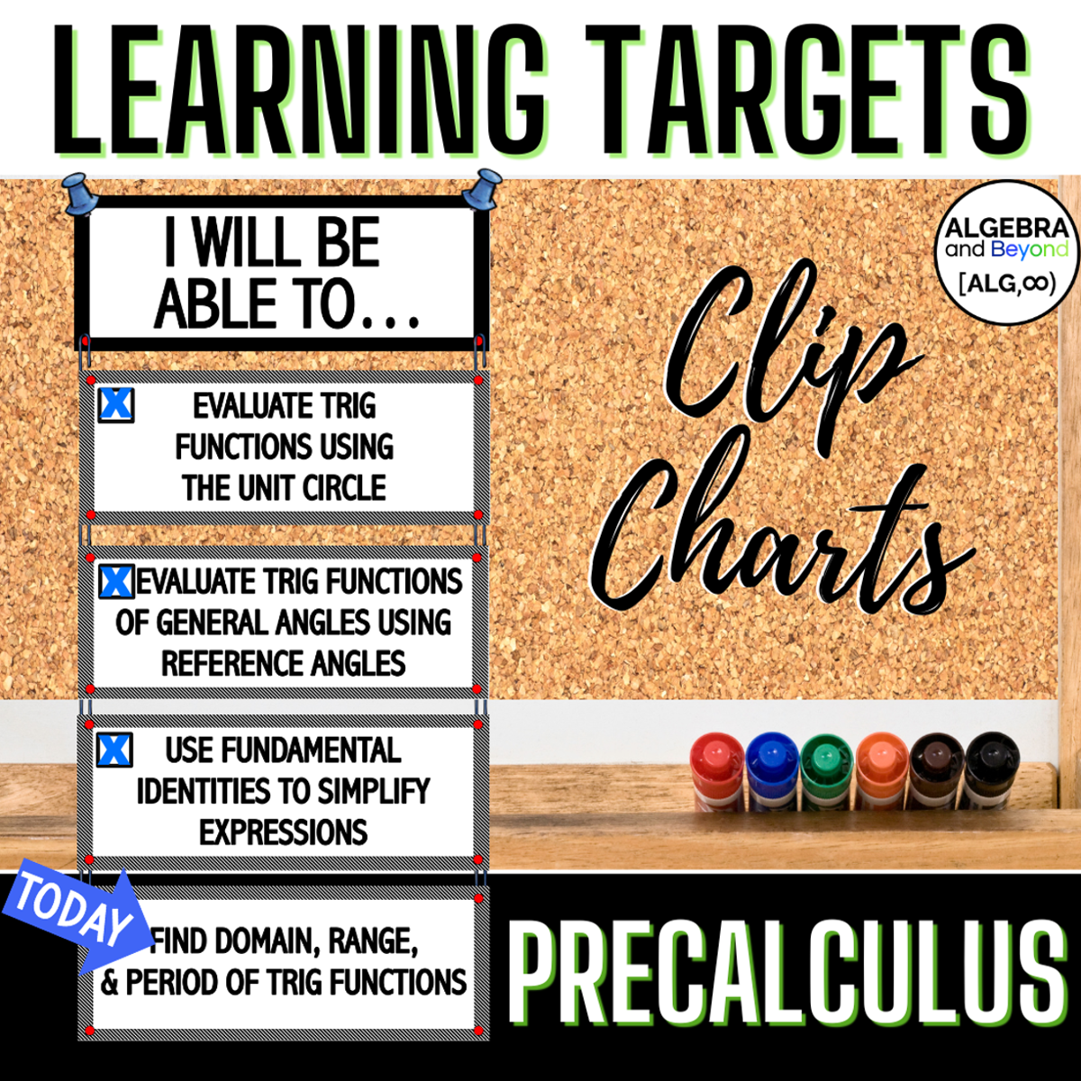 Precalculus Learning Targets, Clip Charts, Bulletin Board, Printable Objectives