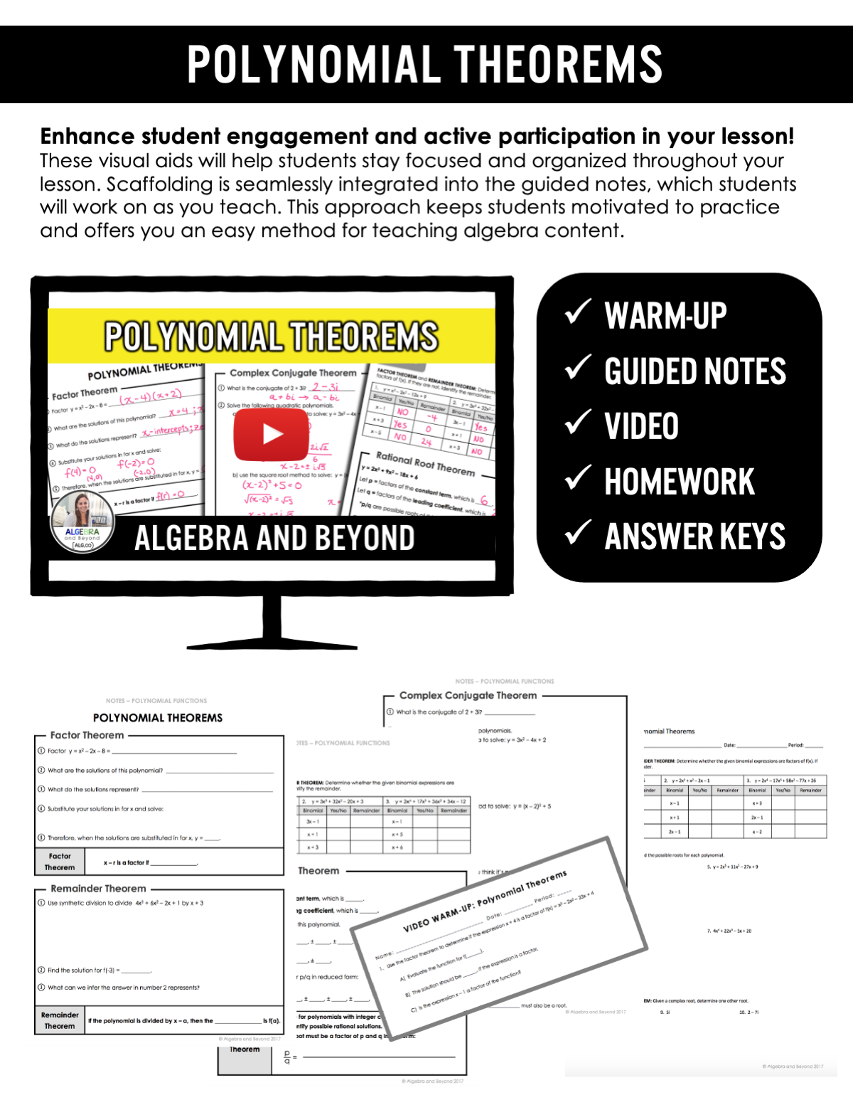 Polynomial Theorems Lesson | Video | Guided Notes | Homework