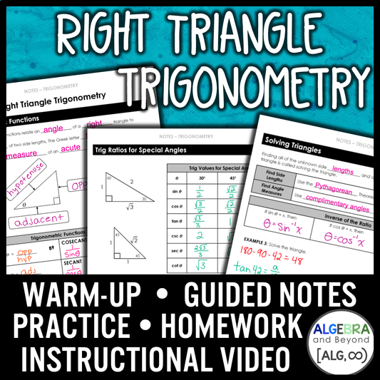Right Triangle Trigonometry Lesson | Algebra 2 | Video | Notes | Homework