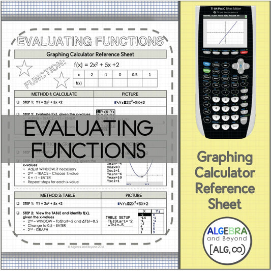 Evaluating Functions | TI-84 Graphing Calculator Reference Sheet and Practice