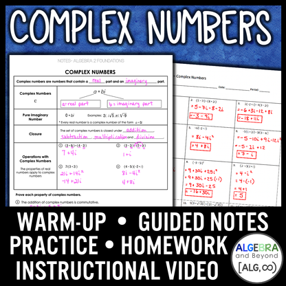 Walker Math Level 3 Complex Numbers Complex Numbers Lesson | Warm-Up | Guided Notes | Homework โ Algebra ...