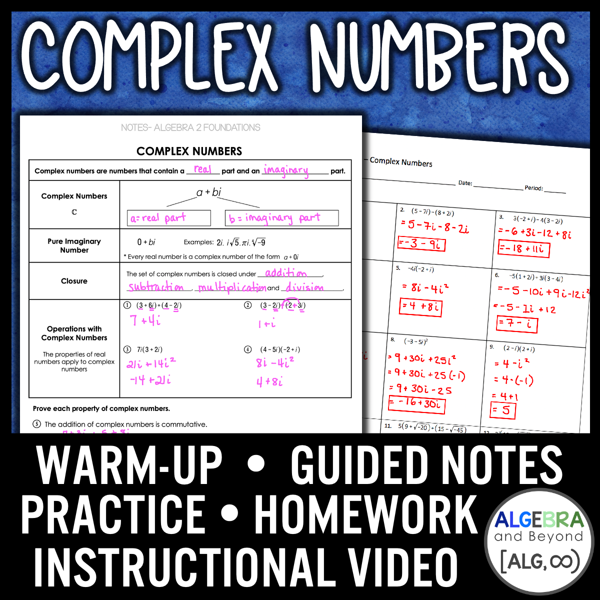 Complex Numbers Lesson | Warm-Up | Guided Notes | Homework