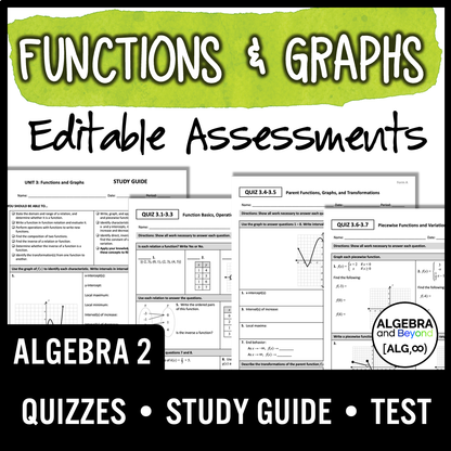 Functions and Graphs Assessments | Quizzes | Study Guide | Test