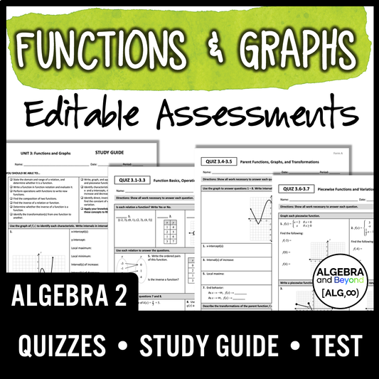 Functions and Graphs Assessments | Quizzes | Study Guide | Test