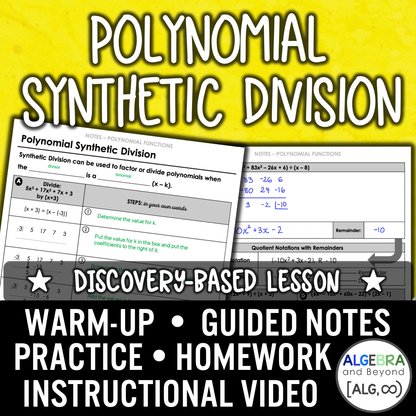 Polynomial Synthetic Division Lesson | Video | Guided Notes | Homework