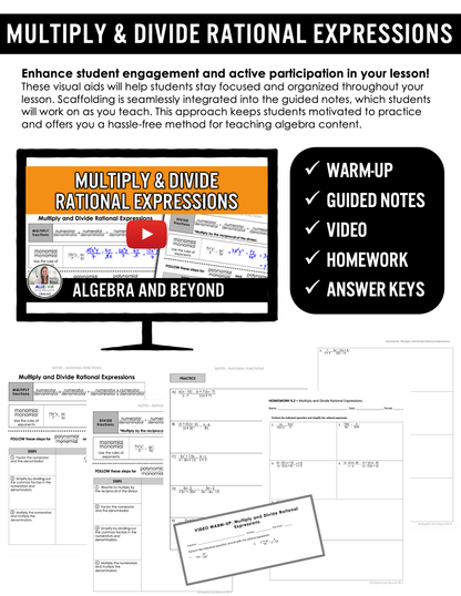 Multiply and Divide Rational Expressions Lesson | Warm-Up | Guided Notes | Homew