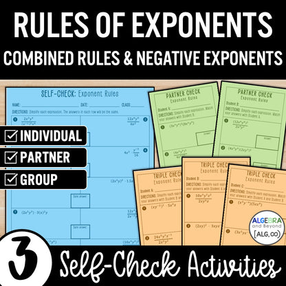 Rules of Exponents Review Activity – Practice Partner Worksheets