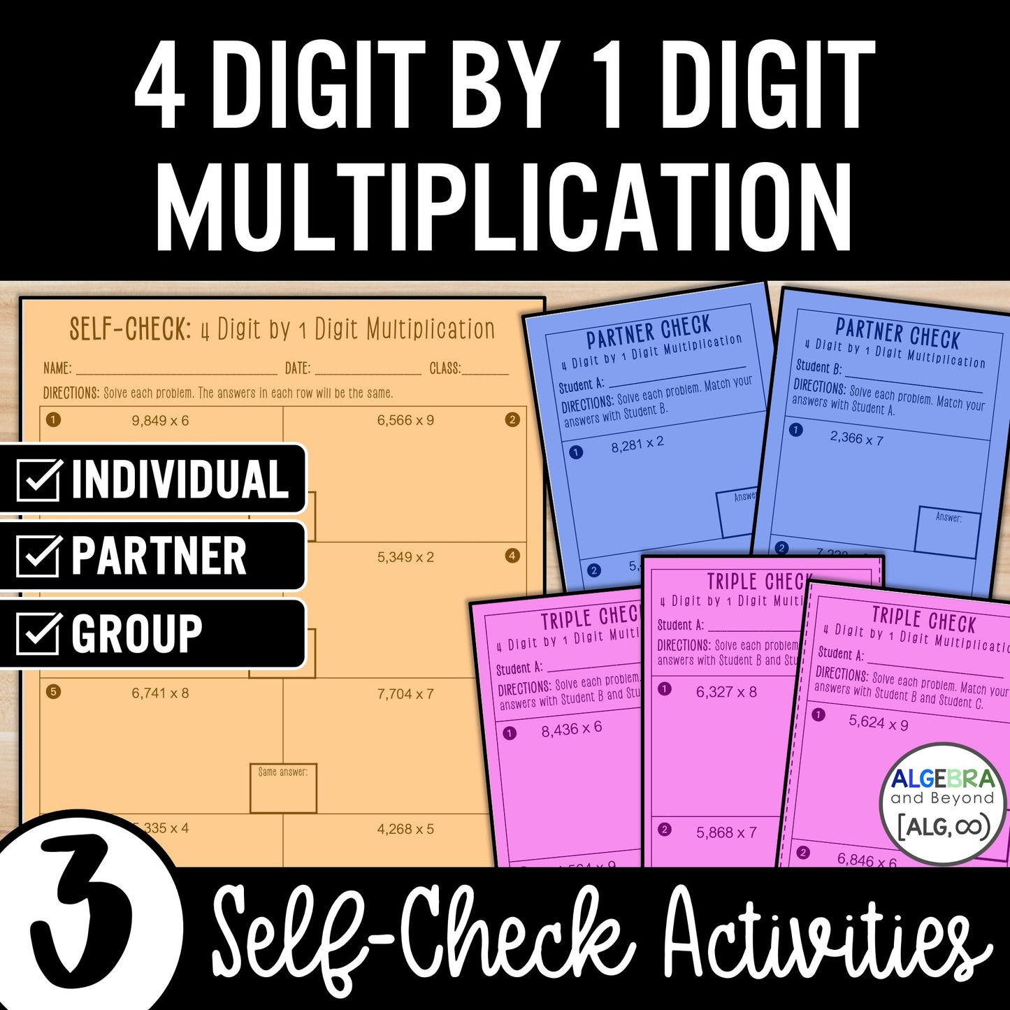 4 Digit by 1 Digit Multiplication | Self-Check Activity | Practice Worksheets