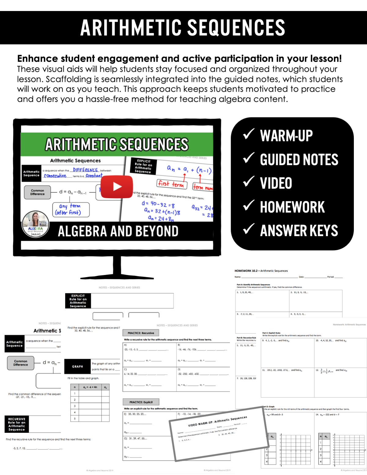 Arithmetic Sequences Lesson | Video | Guided Notes | Homework