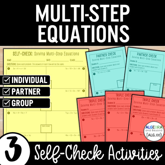 Multi-Step Equations (Variables on Both Sides) Activity – Practice Worksheets
