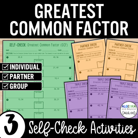 Greatest Common Factor (GCF) Review Practice Activity - Partner Worksheets