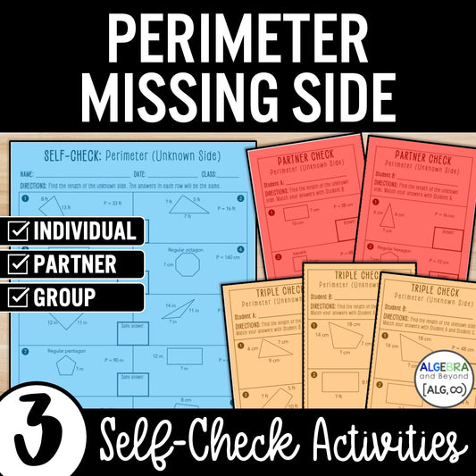 Perimeter – Find Unknown Side Length Practice Activity – Partner Worksheets