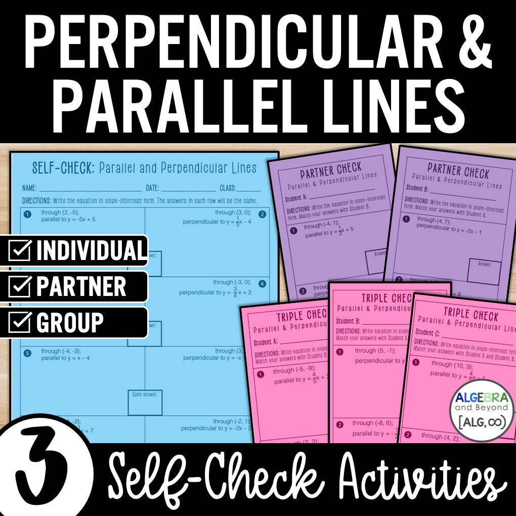 Parallel and Perpendicular Lines Practice | Self-Check Review Activiti ...