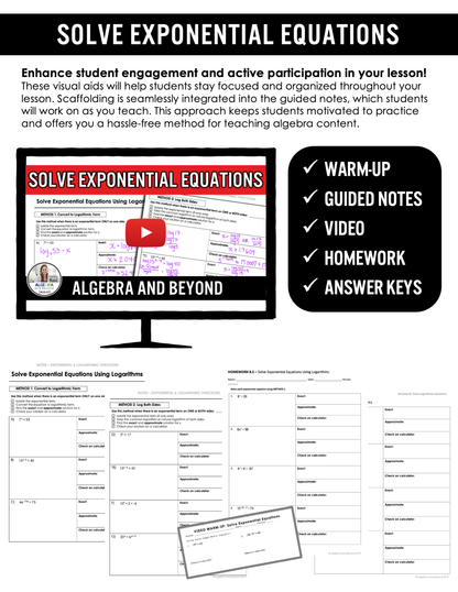 Solve Exponential Equations Lesson | Warm-Up | Guided Notes | Homework