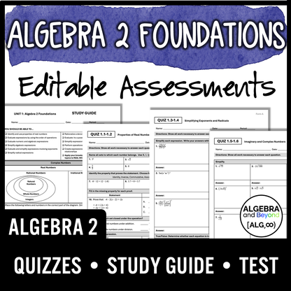 Algebra 2 Foundations Assessments | Quizzes | Study Guide | Test
