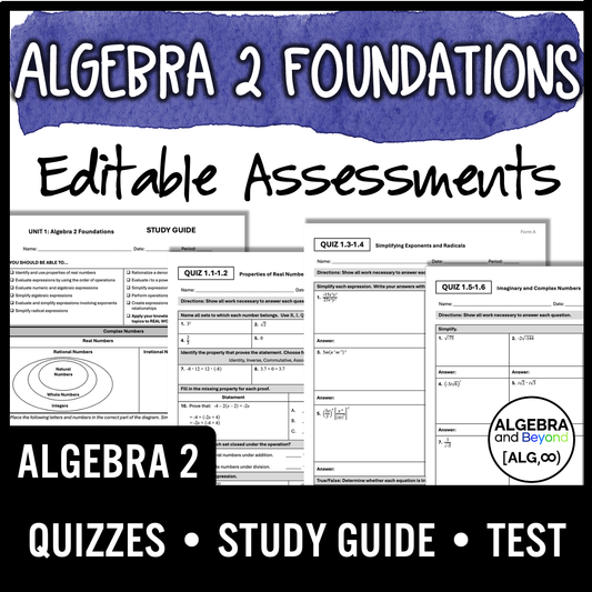 Algebra 2 Foundations Assessments | Quizzes | Study Guide | Test