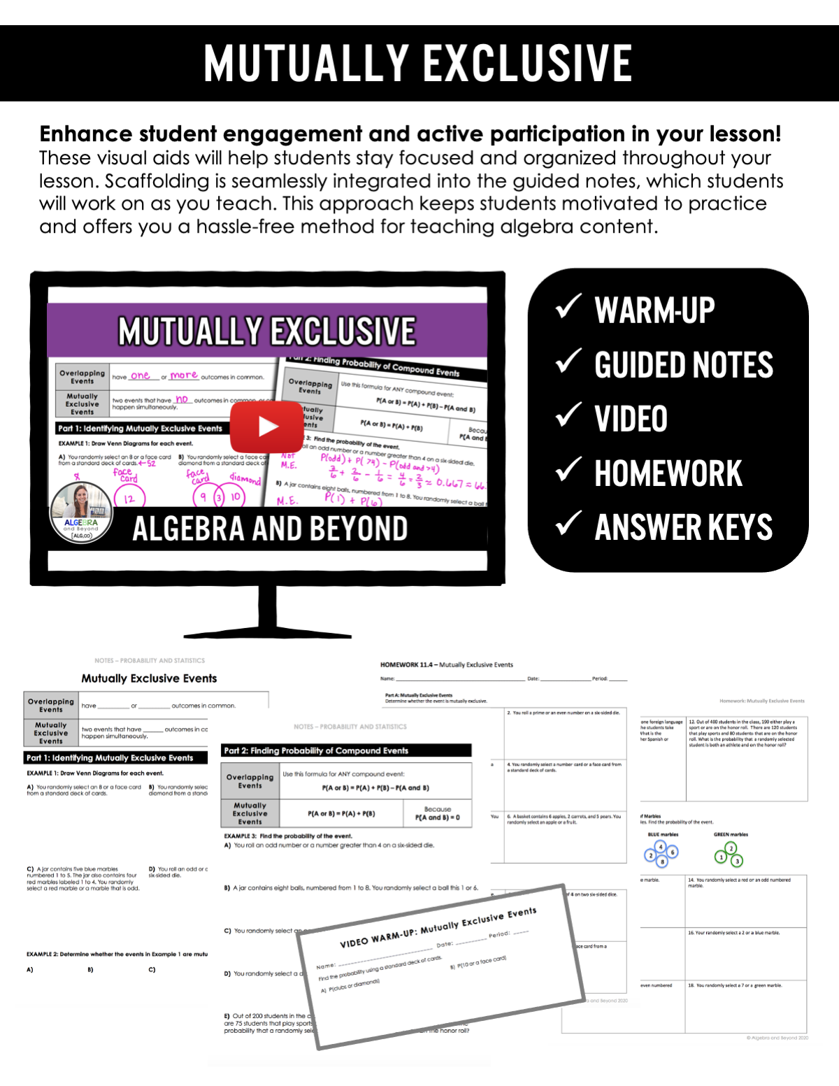 Mutually Exclusive Lesson | Video | Guided Notes | Homework