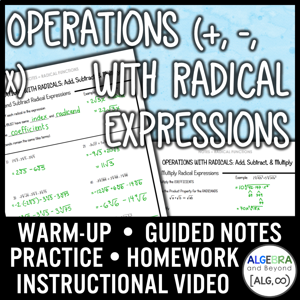 Radical Expressions Notes.pdf Operations with Radical Expressions Lesson | Video | Guided Notes | Ho ...