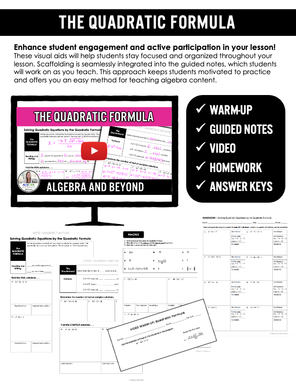 Quadratic Equations: The Quadratic Formula Lesson | Warm-Up | Notes | Homework