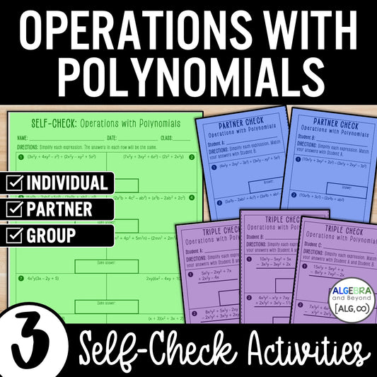 Operations with Polynomials Review Activity – Partner Practice Worksheets
