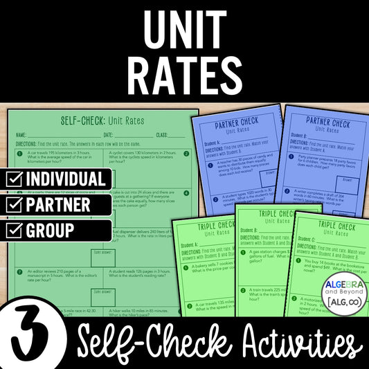 Finding Unit Rates – Math Review Activity – Partner Practice Worksheets