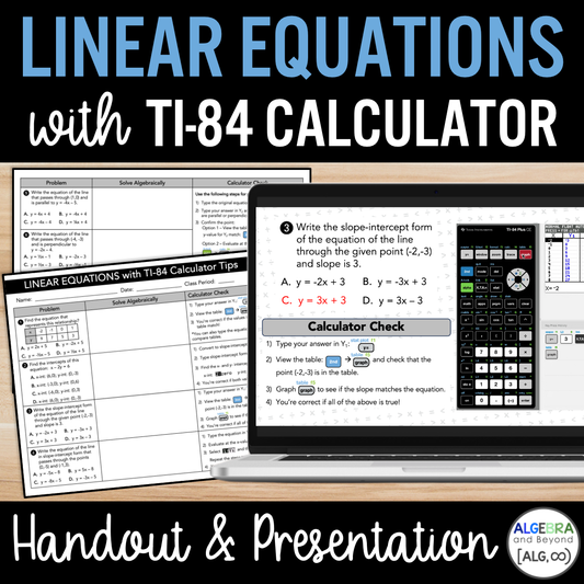 Linear Equations with TI-84 Graphing Calculator Practice Worksheet & Presentation