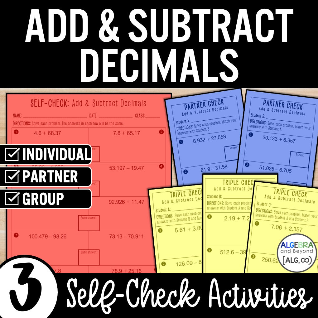 Add and Subtract Decimals | Self-Check Activities