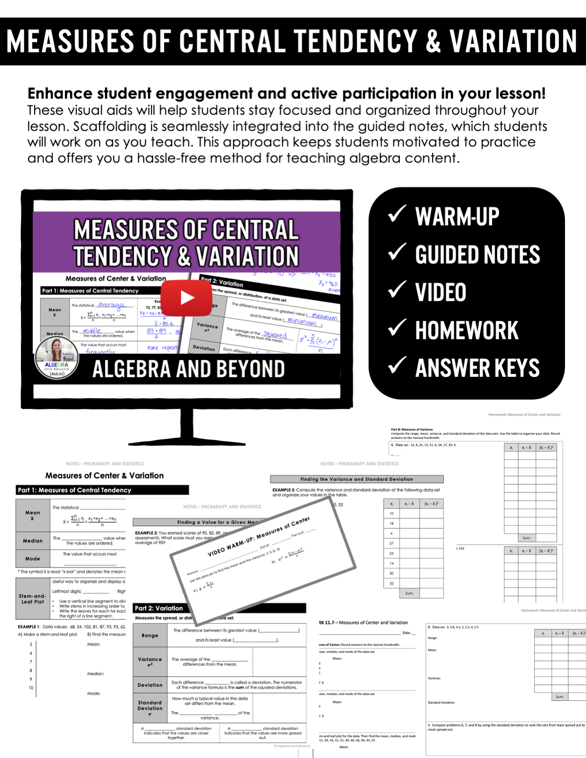 Measures of Center and Variation Lesson | Warm-Up | Notes | Homework