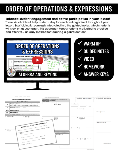 Order of Operations and Expressions Lesson | Warm-Up | Guided Notes | Homework