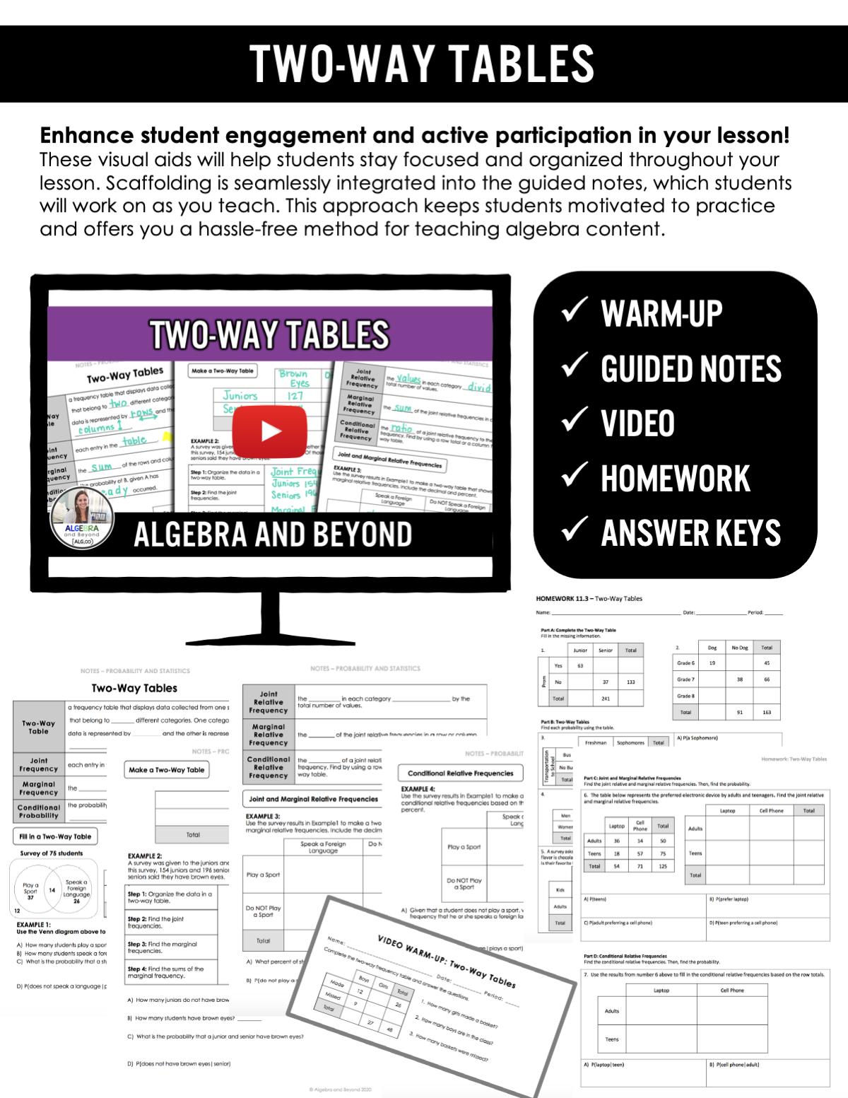 Two-Way Tables Lesson | Video | Guided Notes | Homework
