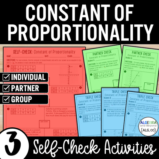 Constant of Proportionality Review Activity – Self-Check Practice Worksheets