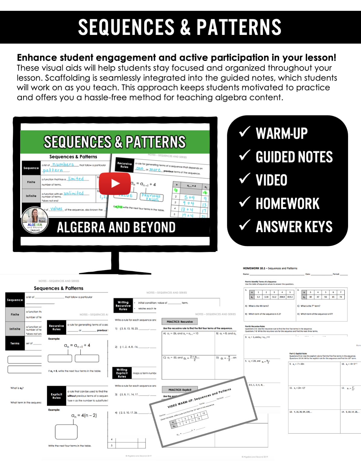 Sequences and Patterns Lesson | Video | Guided Notes | Homework