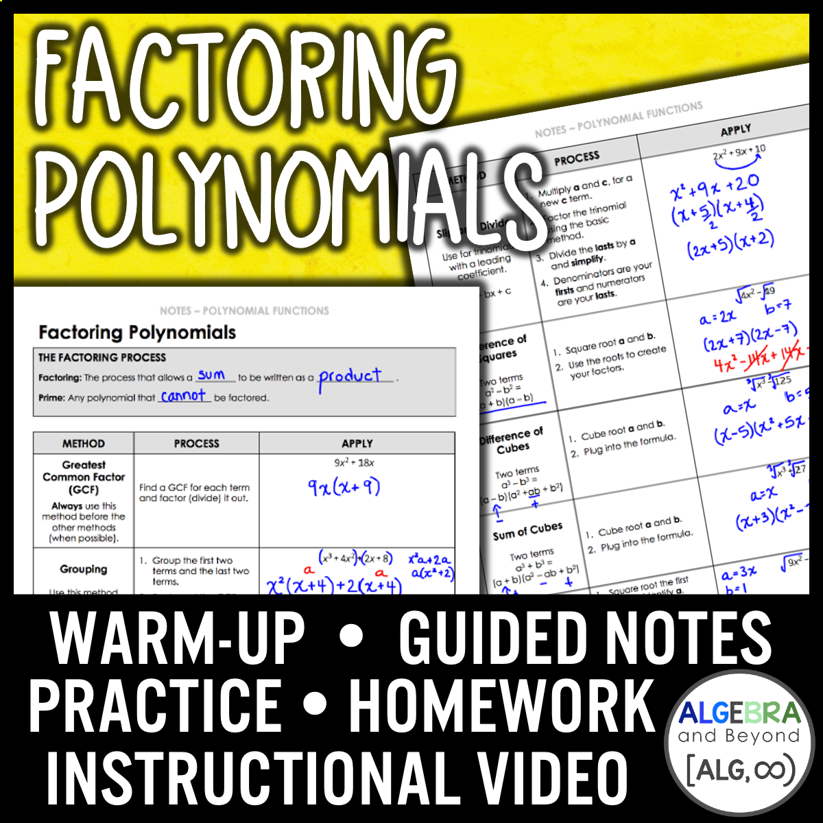 Factoring Polynomials Lesson | Video | Guided Notes | Homework ...