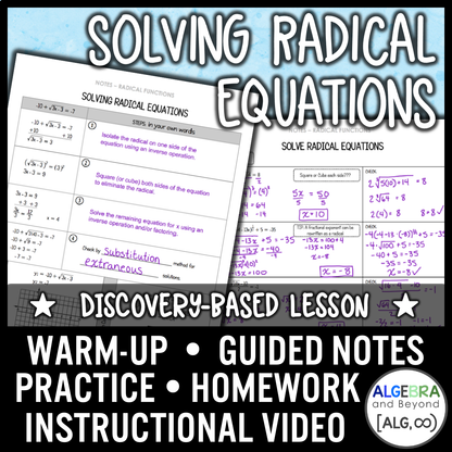 Solving Radical Equations Lesson | Video | Guided Notes | Homework