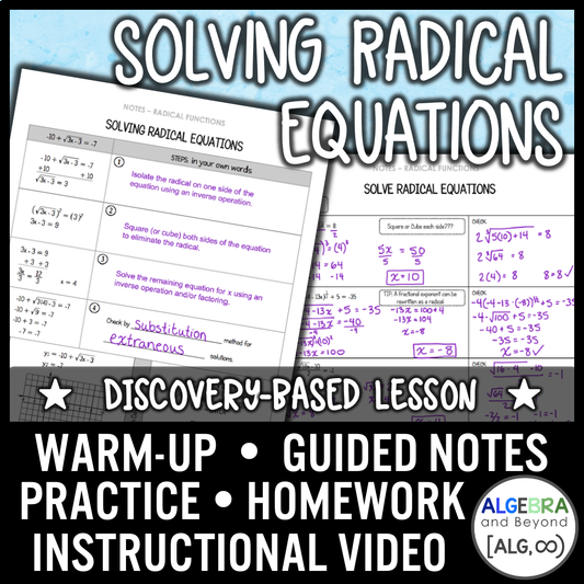 Solving Radical Equations Lesson | Video | Guided Notes | Homework