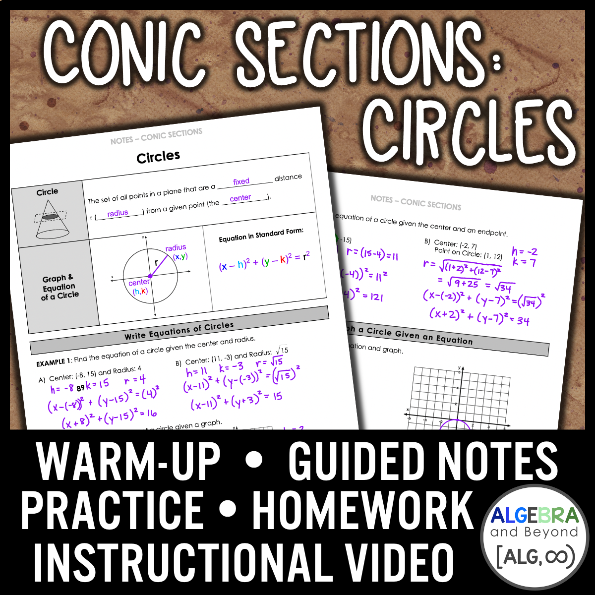 Conic Sections | Circles Lesson | Video | Guided Notes | Homework ...