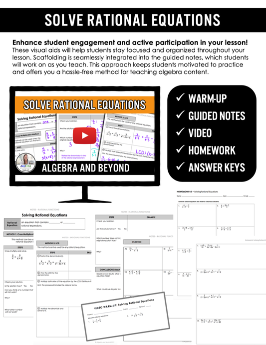 Solving Rational Equations Lesson | Video | Guided Notes | Homework
