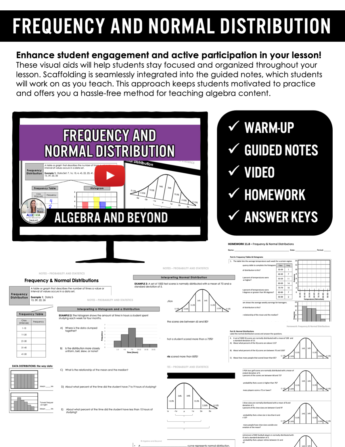 Frequency and Normal Distribution Lesson | Warm-Up | Guided Notes | Homework