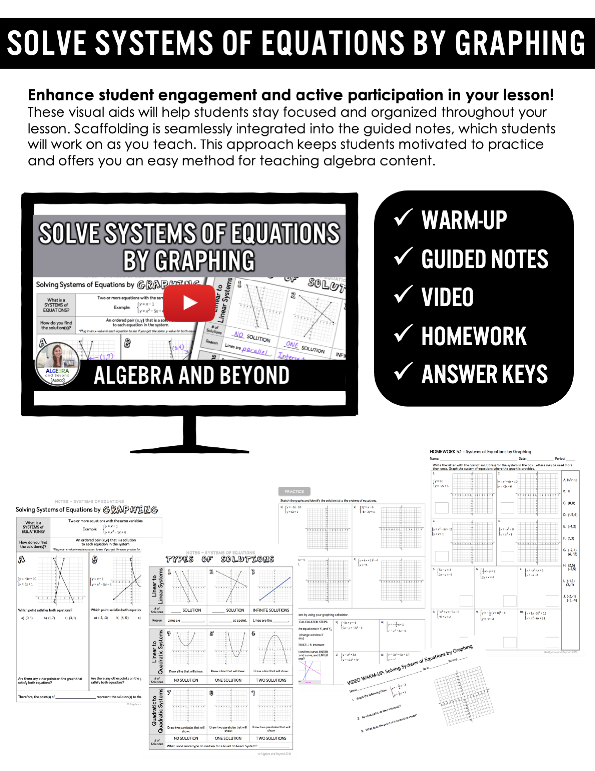 Solving Systems of Equations by Graphing Lesson | Video | Notes | Homework