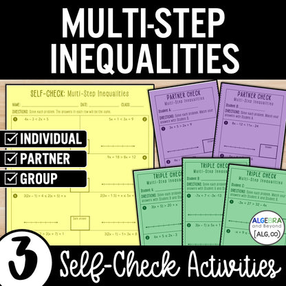 Multi-Step Inequalities (Variables on Both Sides) Activity Practice Worksheets