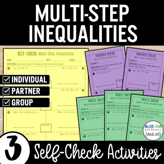 Multi-Step Inequalities (Variables on Both Sides) Activity Practice Worksheets