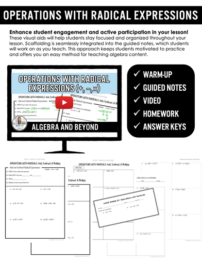 Operations with Radical Expressions Lesson | Video | Guided Notes | Homework