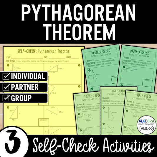 Pythagorean Theorem Review Activity – Self-Check Practice Worksheets