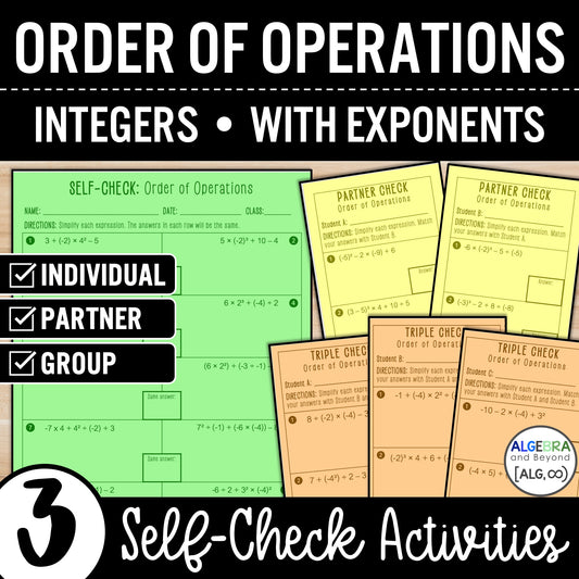 Order of Operations | Positive and Negative Integers | Exponents | Worksheet