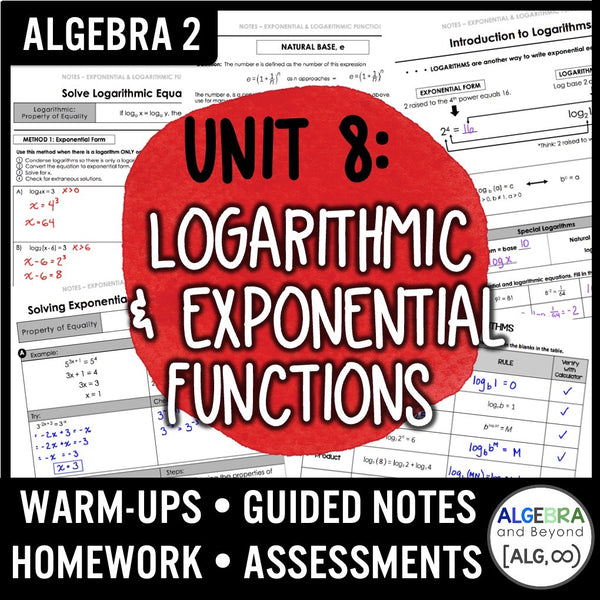 Exponential and Logarithmic Functions Unit Bundle | Notes | Homework ...