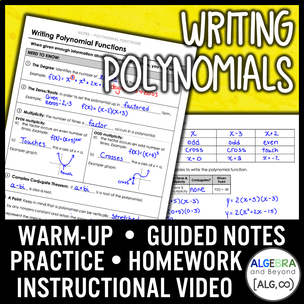 Writing Polynomials Lesson | Video | Guided Notes | Homework
