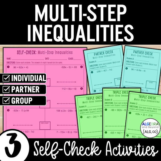 Multi-Step Inequalities Practice | Distribute | Self-Check Review Activities
