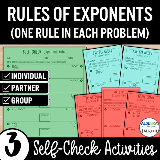 Rules of Exponents Review Activity – Practice Partner Worksheets
